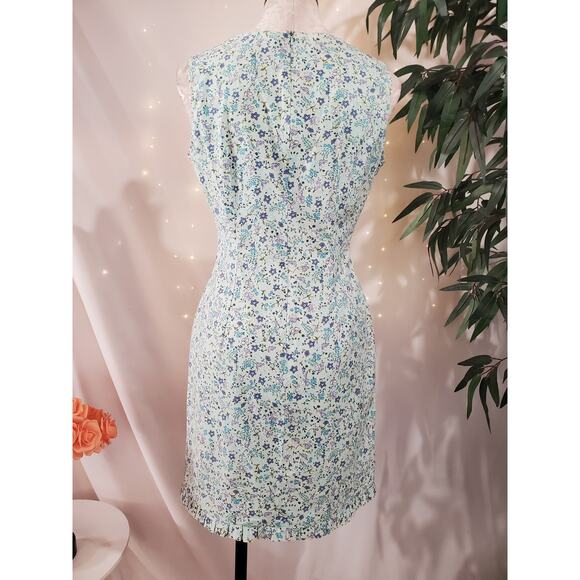 Vtg Dressbarn 90s Y2K Ditsy Floral Sheath Dress Size 8 Cottage Modest Blue Zip - Picture 3 of 13